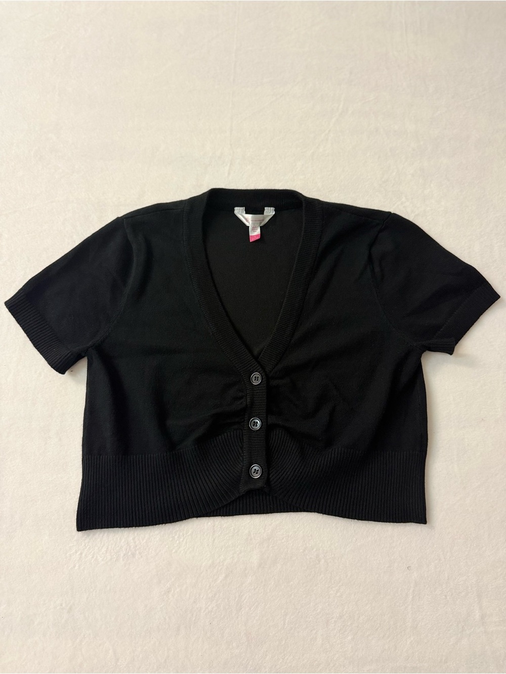 Nobody Short Sleeve Cropped Cardigan Black V Neck Whimsigoth Dark Acadmeia